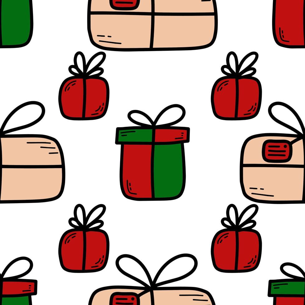 Doodle Christmas and new year vector seamless pattern