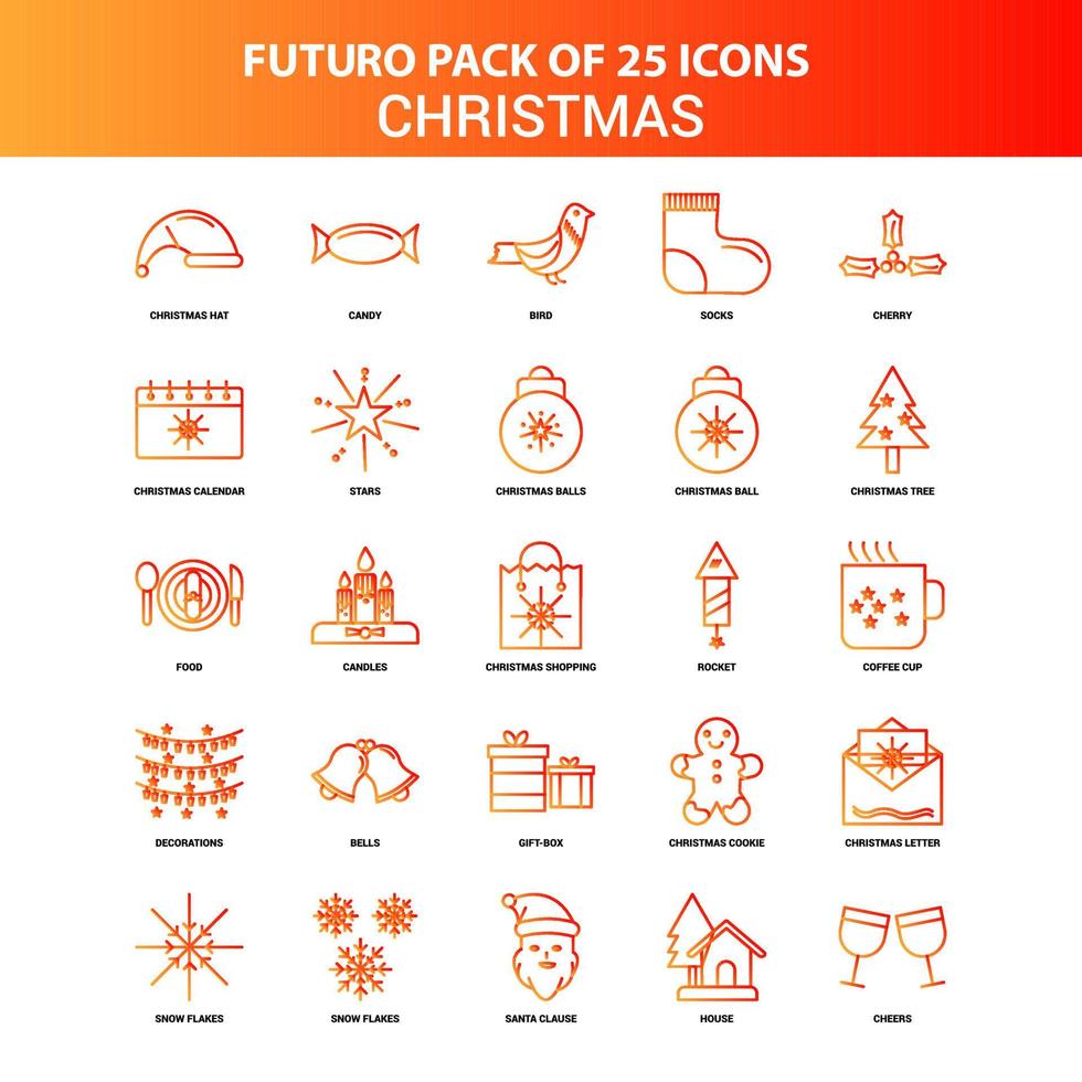 naranja futuro 25 conjunto de iconos de navidad vector