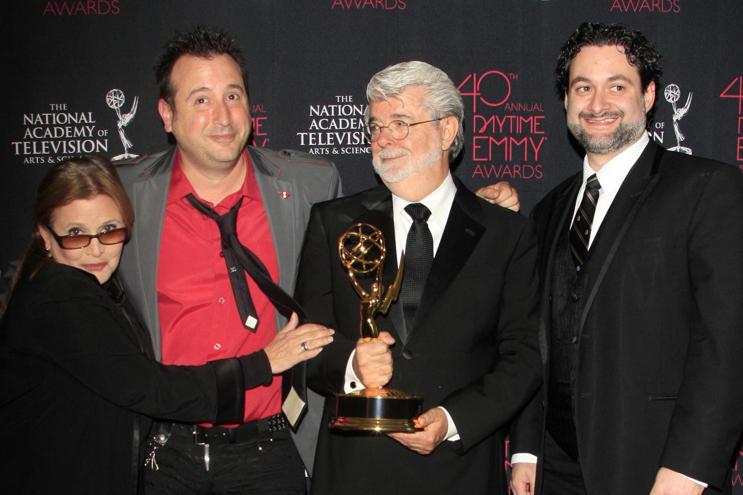 LOS ANGELES, JUN 16 - Carrie Fisher, George Lucas with Clone Wars Producers at the 40th Daytime Emmy Awards at the Skirball Cultural Center on June 16, 2013 in Los Angeles, CA photo