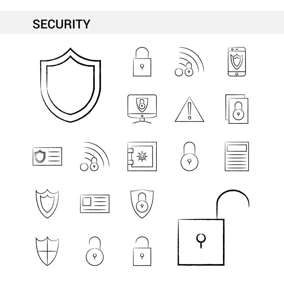 Security hand drawn Icon set style isolated on white background Vector