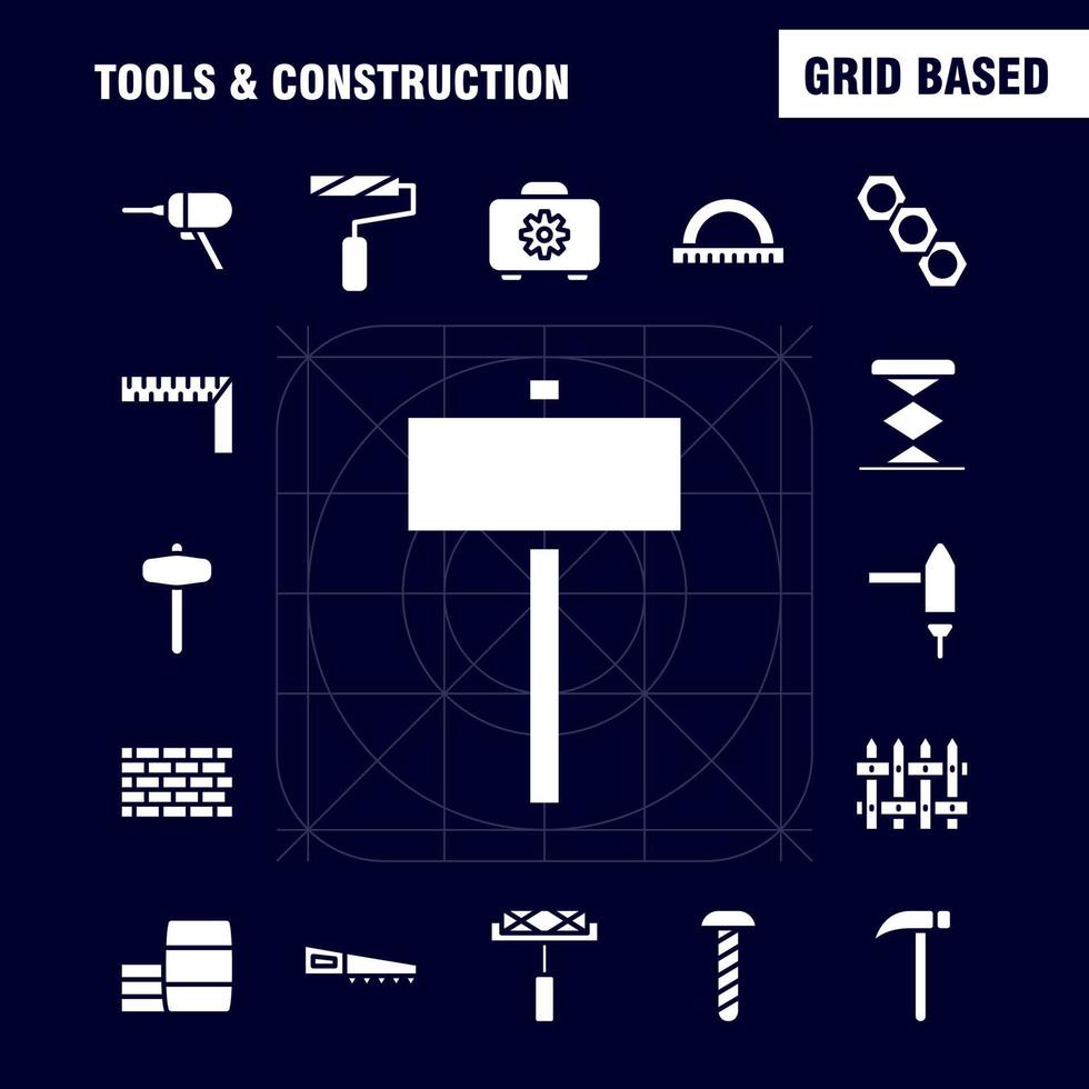 Tools And Construction Solid Glyph Icon Pack For Designers And Developers Icons Of Box Case Cog Construction Construction Measure Tape Tape Vector