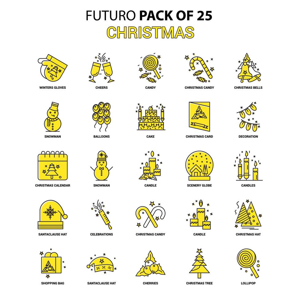 conjunto de iconos de navidad amarillo futuro paquete de iconos de último diseño vector