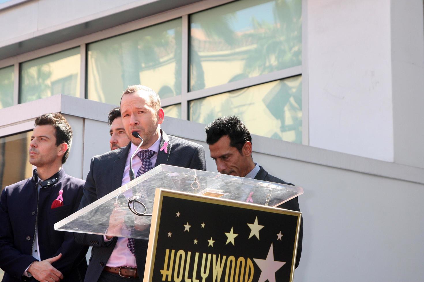 LOS ANGELES, OCT 9 - New Kids On The Block, Jordan Knight, Donnie Wahlberg, Joe McIntyre, Danny Wood, Jonathan Knight at the New Kids On the Block Hollywood Walk of Fame Star Ceremony at Hollywood Boulevard on October 9, 2014 in Los Angeles, CA photo