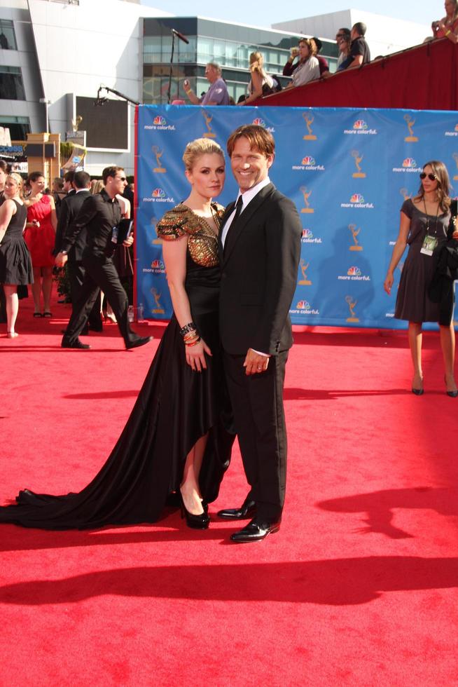 LOS ANGELES, AUG 29 - Stephen Moyer and wife Anna Paquin arrives at the 2010 Emmy Awards at Nokia Theater at LA Live on August 29, 2010 in Los Angeles, CA photo