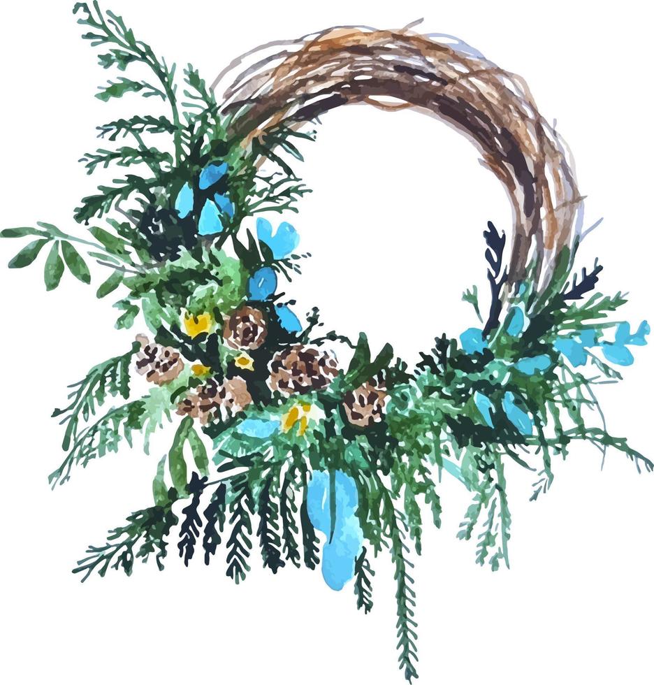 Watercolor christmas holiday wreath hand drawn isolated vector