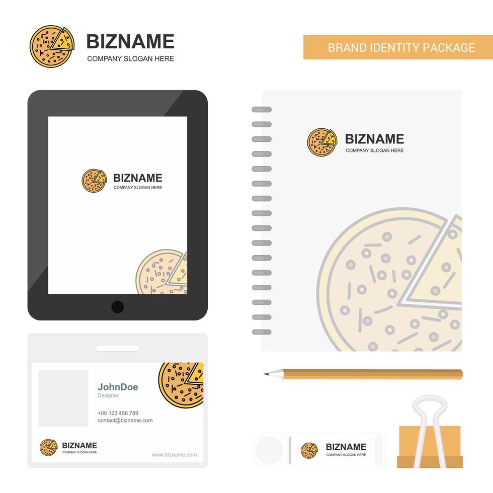 Pizza Business Logo Tab App Diary PVC Employee Card and USB Brand Stationary Package Design Vector Template