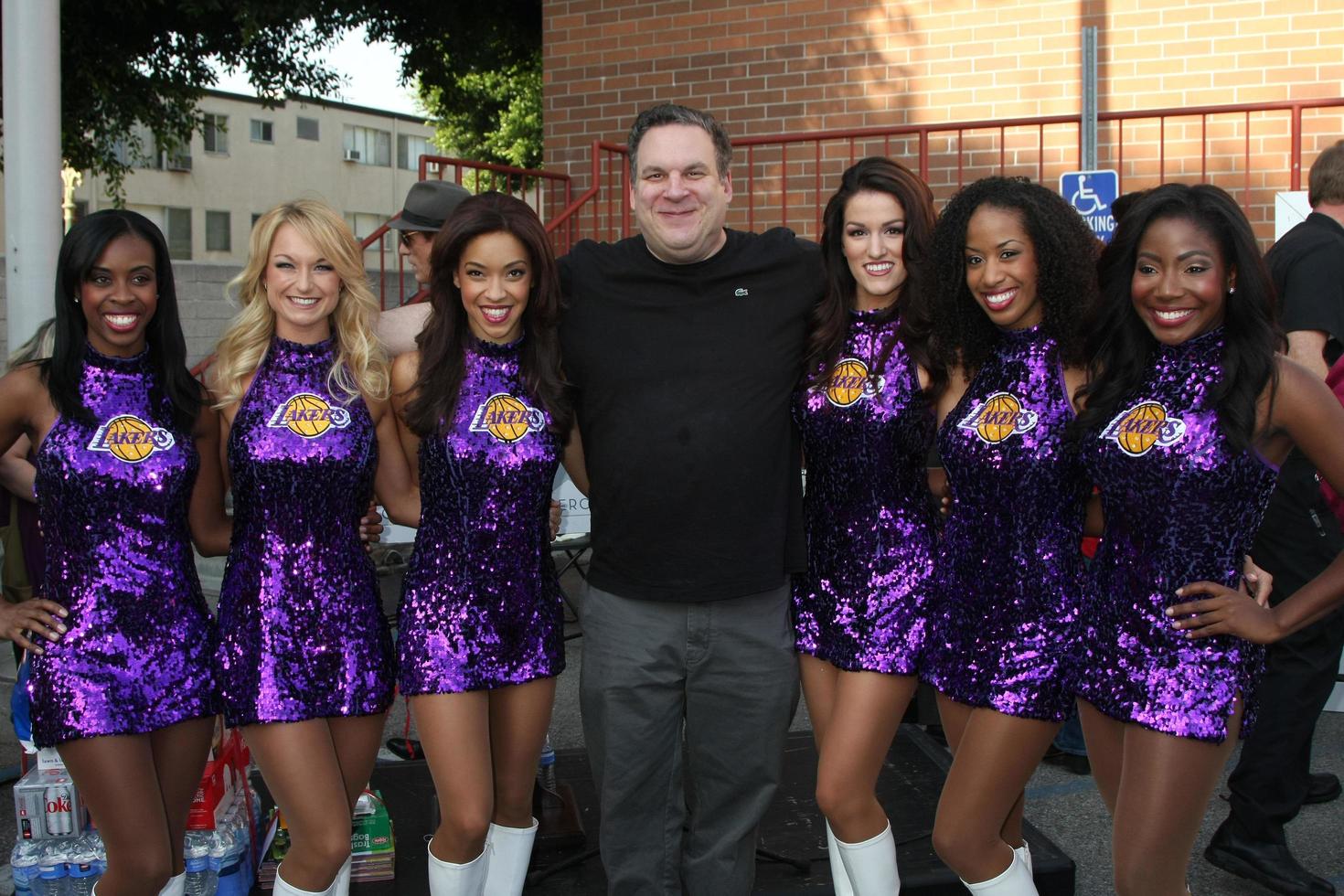 LOS ANGELES, NOV 30 - Jeff Garlin and the Laker Girls at the Hollywood Chamber Of Commerce 17th Annual Police And Fire BBQ at Wilcox Station on November 30, 2011 in Los Angeles, CA photo