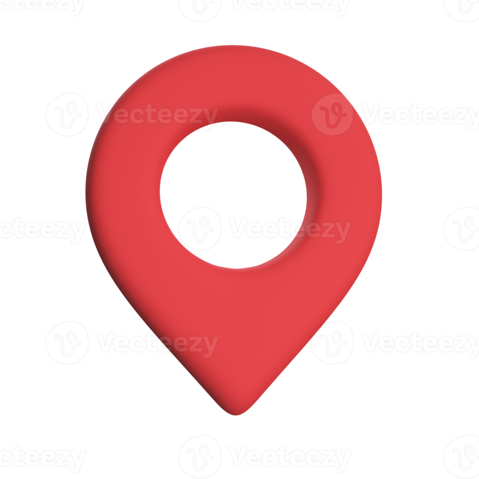 Red pin for pointing the destination on the map. 3d illustration png