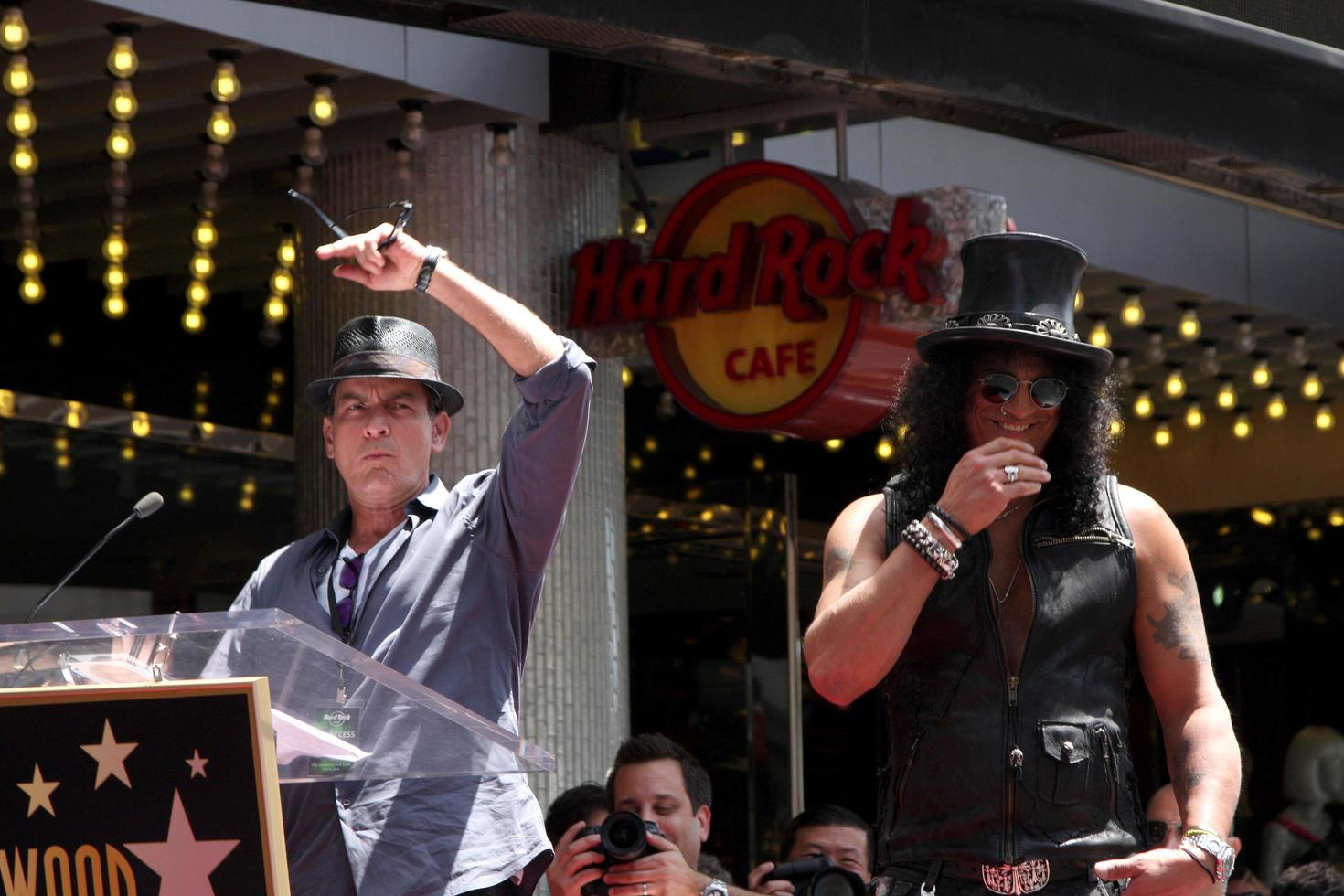 LOS ANGELES, JUL 9 - Charlie Sheen, Slash at the Hollywood Walk of Fame Ceremony for Slash at Hard Rock Cafe at Hollywood and Highland on July 9, 2012 in Los Angeles, CA photo