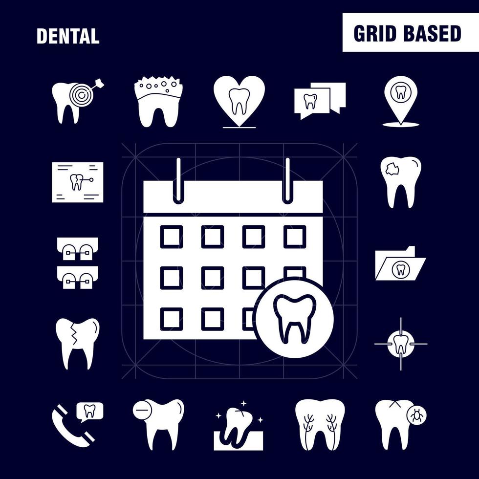 los iconos de glifos sólidos dentales establecidos para infografías kit uxui móvil y diseño de impresión incluyen dientes dientes dentista limpiar dientes infectados colección de dientes logotipo infográfico moderno y pictograma v vector
