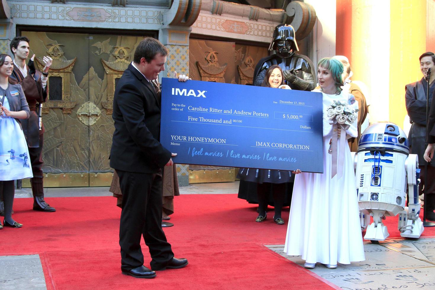 LOS ANGELES, DEC 17 - Andrew Porters, Caroline Ritter at the Australian Star Wars fans get married in a Star Wars-themed wedding at the TCL Chinese Theater on December 17, 2015 in Los Angeles, CA photo