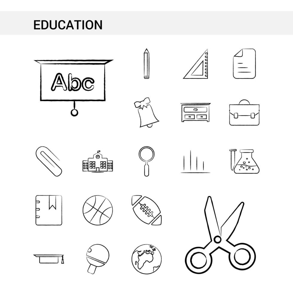 estilo de conjunto de iconos dibujados a mano de educación aislado en vector de fondo blanco