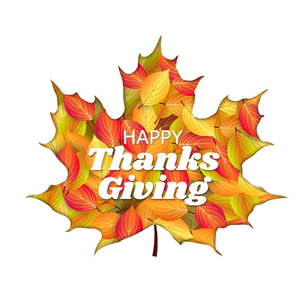 modern happy thanksgiving day background with autumn leaves. happy thanksgiving with paper cut style vector