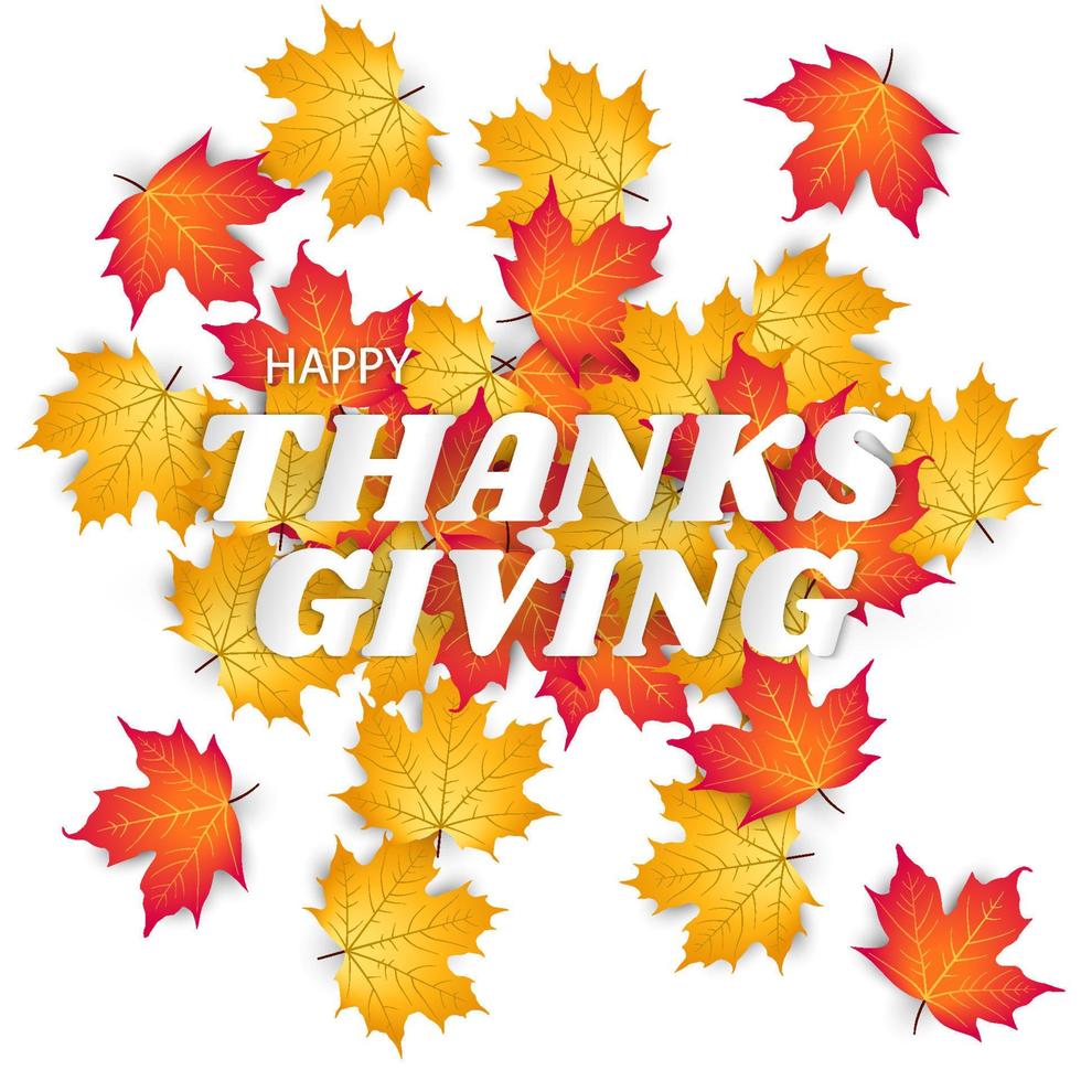 modern happy thanksgiving day background with autumn leaves. maple leaves fall scattered vector
