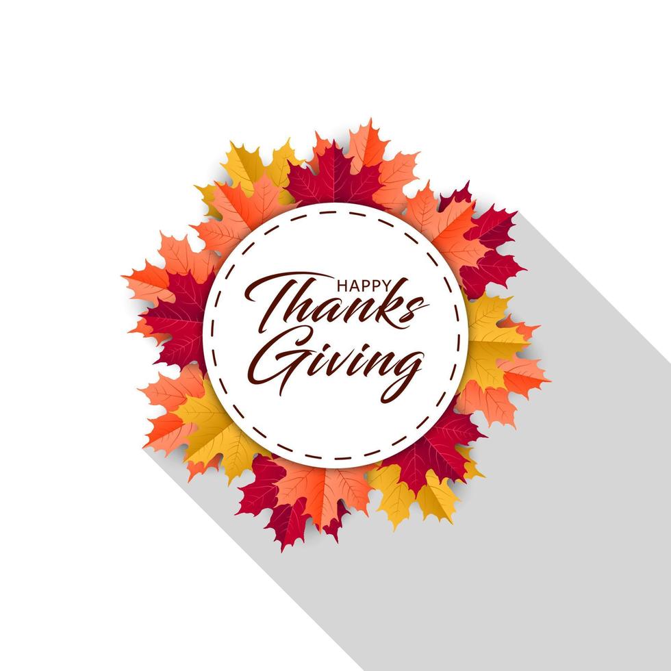 happy thanksgiving day with autum leaves. circular autumn greeting cards are like wreaths. colorful dried maple leaf top view. can also be used for invitations and can be edited vector