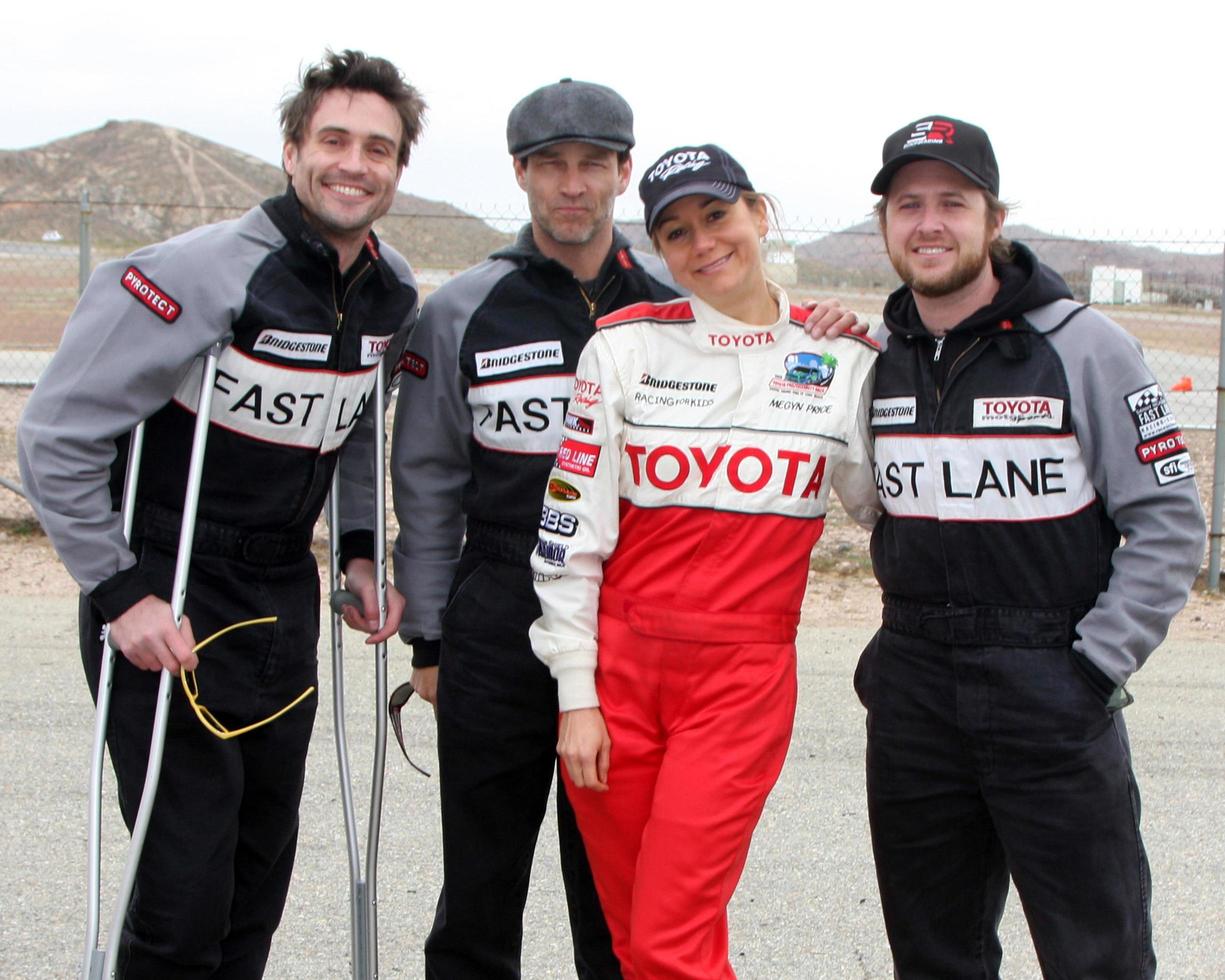 LOS ANGELES, MAR 19 - Daniel Goddard, Stephen Moyer, Megyn Price, AJ Buckley at the Toyota Pro Celebrity Race Training Session at Willow Springs Speedway on March 19, 2011 in Rosamond, CA photo