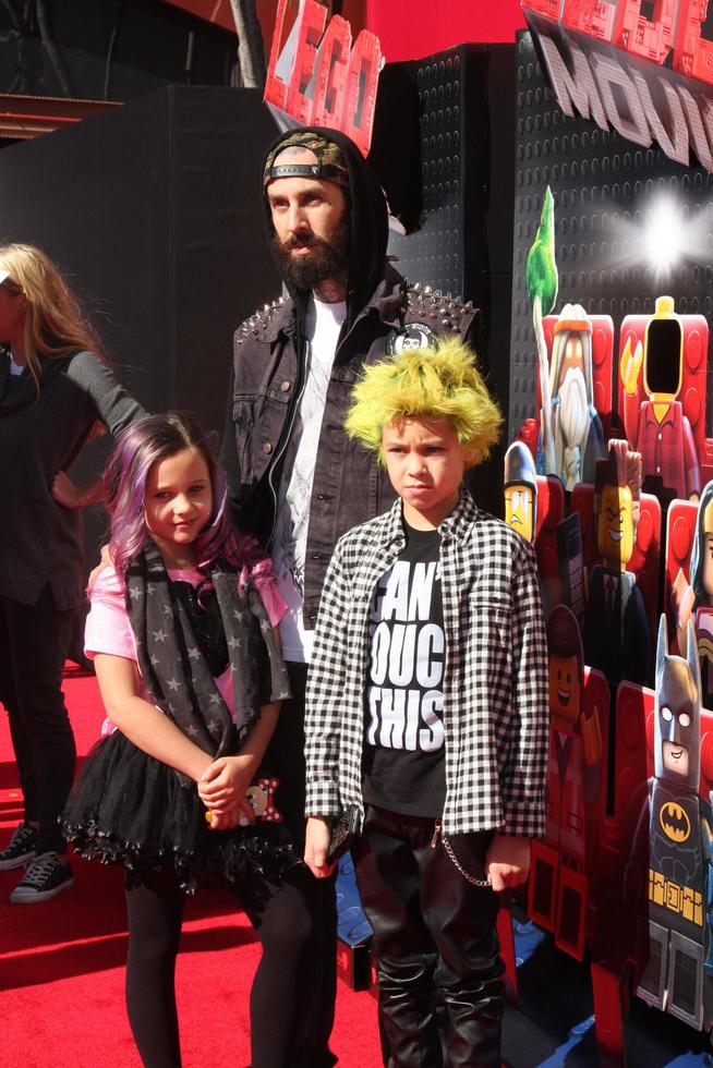 LOS ANGELES, FEB 1 - Travis Barker, children at the Lego Movie Premiere at Village Theater on February 1, 2014 in Westwood, CA photo