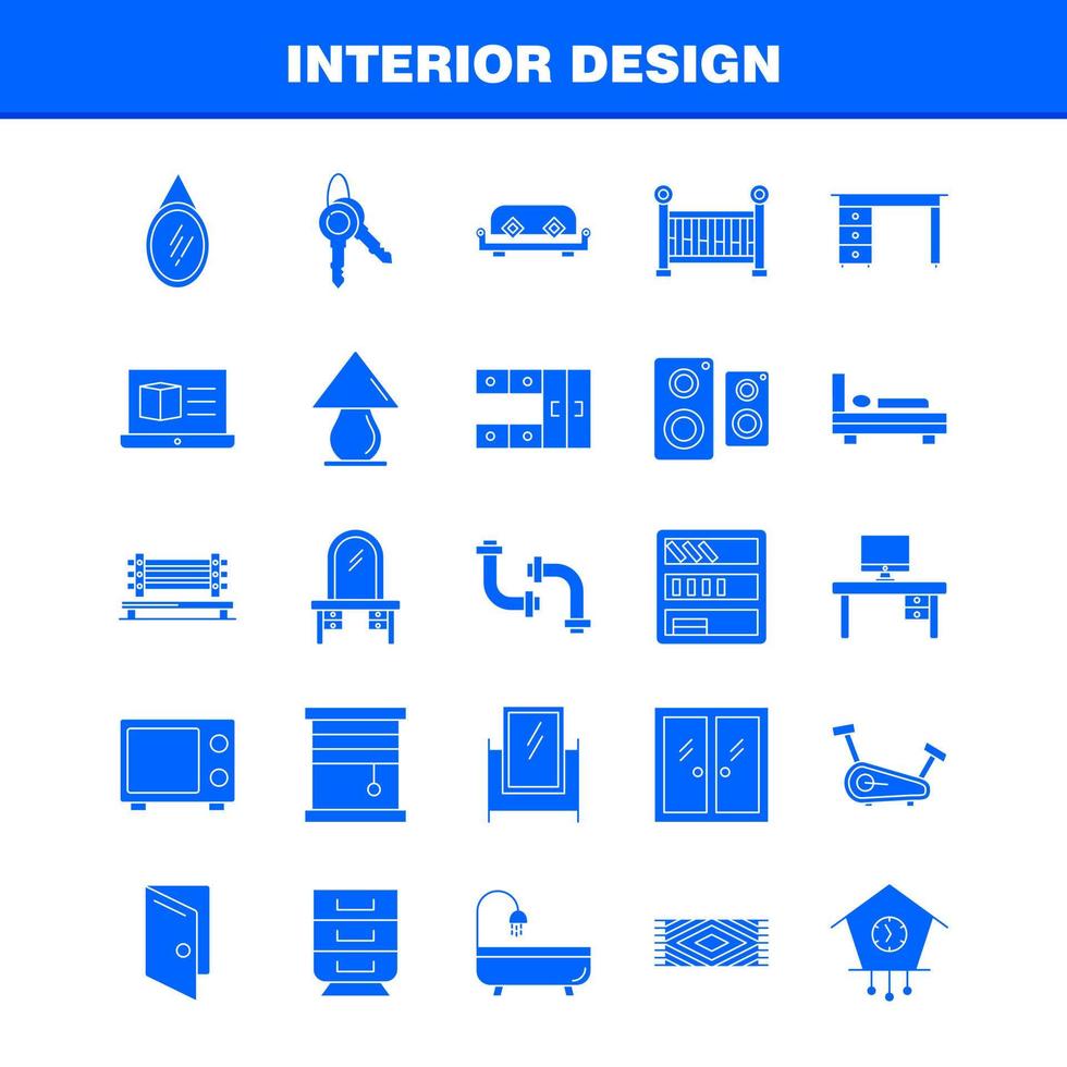 iconos de glifo sólido de diseño de interiores establecidos para infografías kit de uxui móvil y diseño de impresión incluyen alfombra muebles hogar ventana casa puerta entrada eps 10 vector