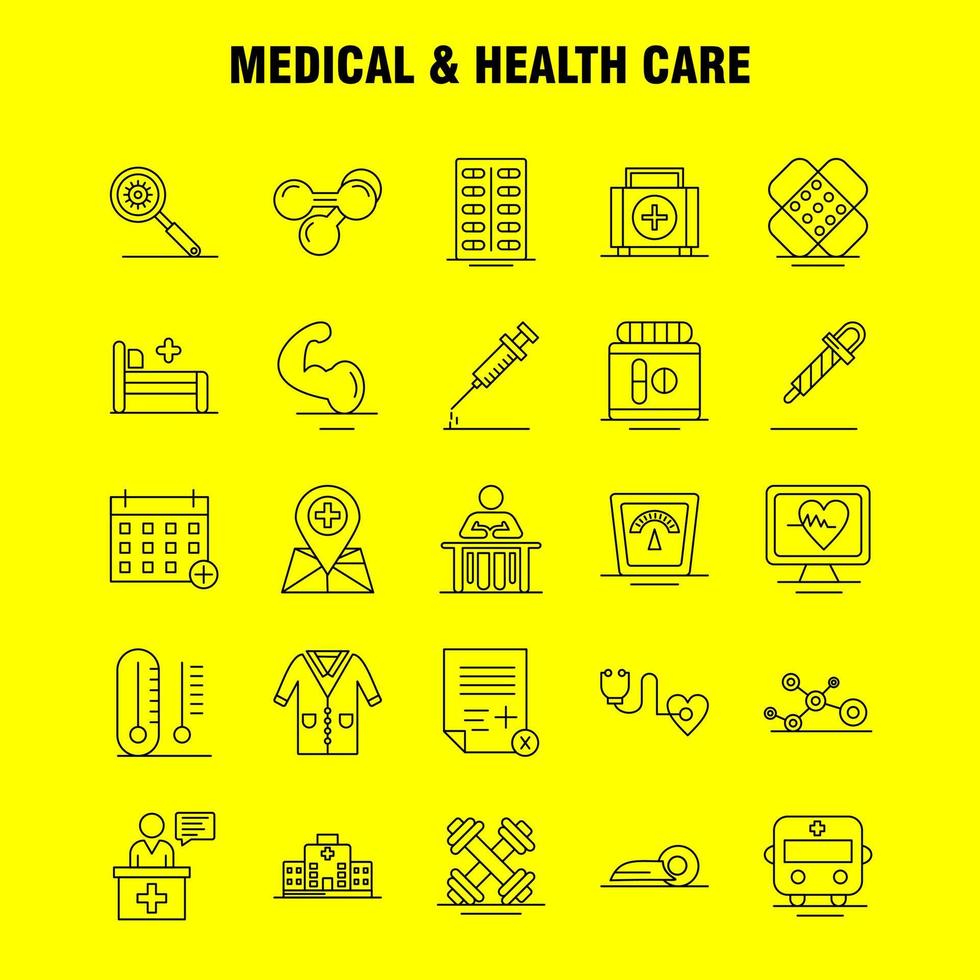 Medical And Health Care Line Icon for Web Print and Mobile UXUI Kit Such as Medical Monitor Heart Beat Medical Medicine Pills Tablet Pictogram Pack Vector