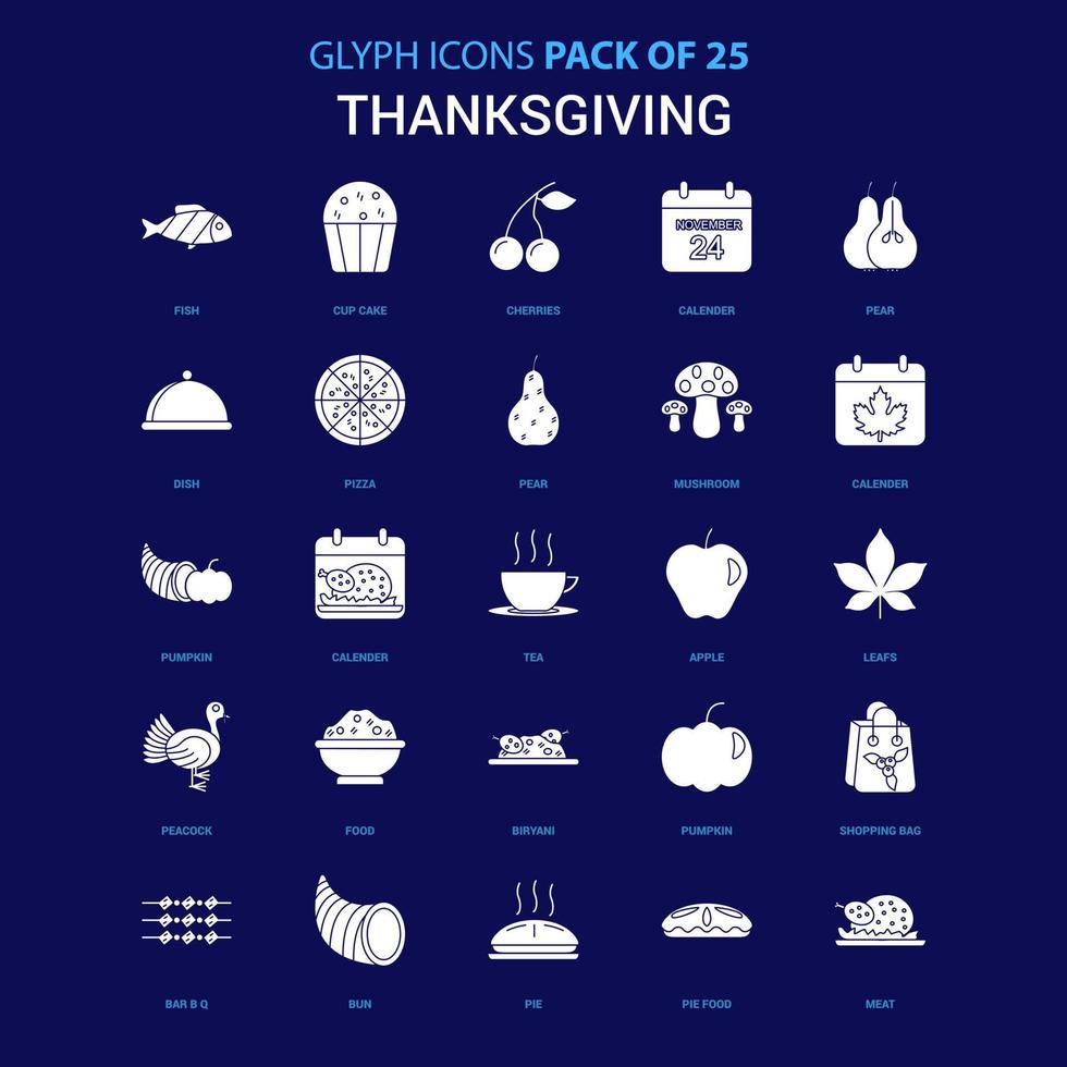 Thanksgiving White icon over Blue background 25 Icon Pack vector