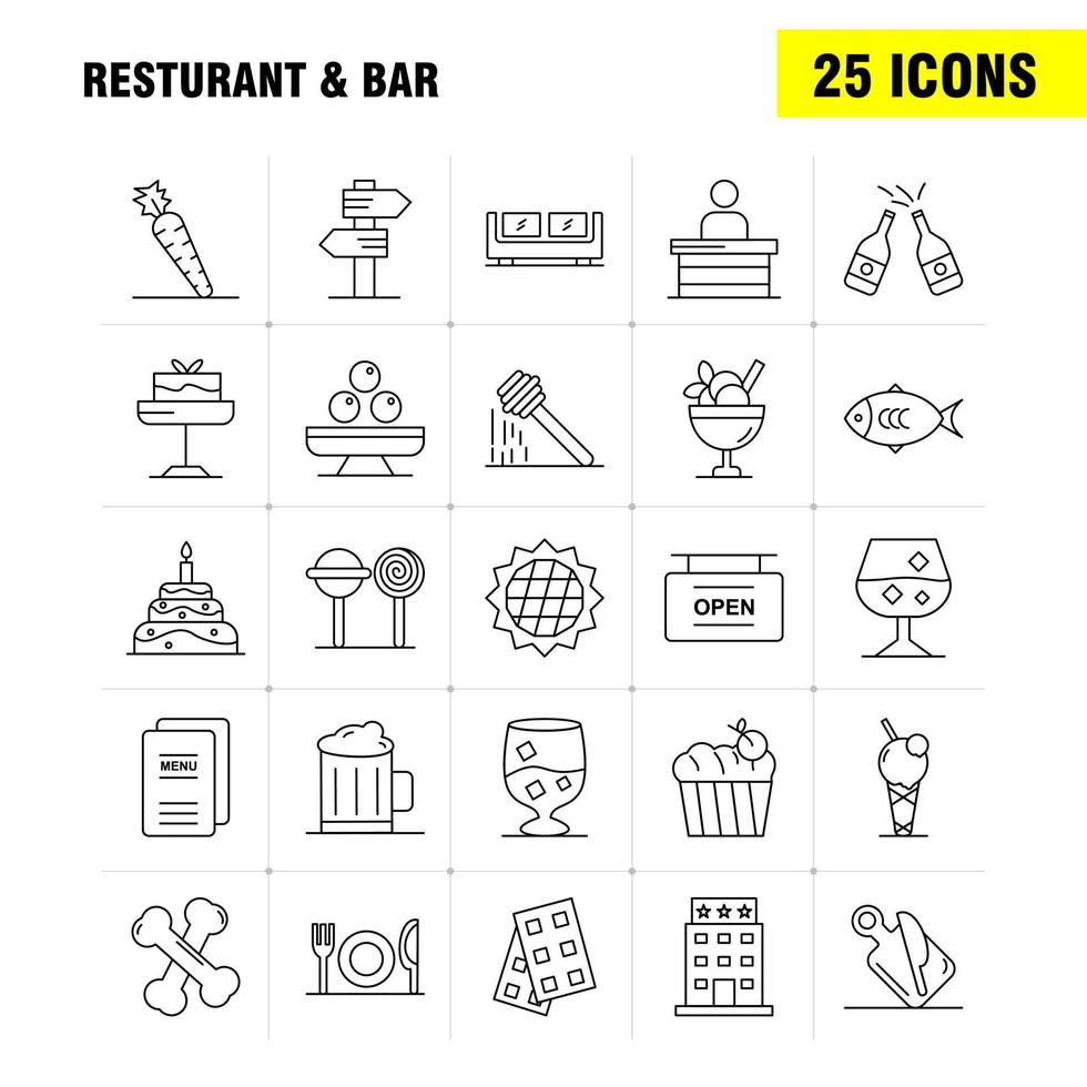 Restaurant And Bar Line Icon for Web Print and Mobile UXUI Kit Such as Direction Navigation Sign Board Hotel Board Open Sign Pictogram Pack Vector