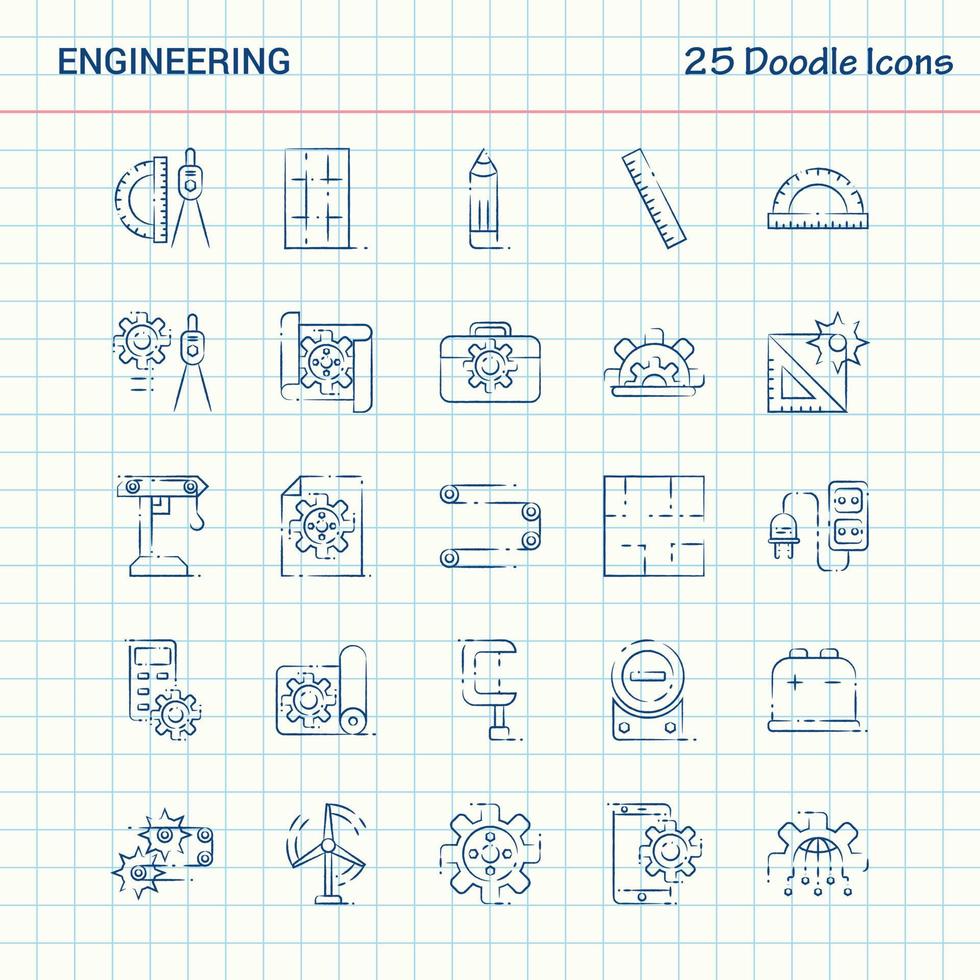 ingeniería 25 iconos de doodle conjunto de iconos de negocios dibujados a mano vector