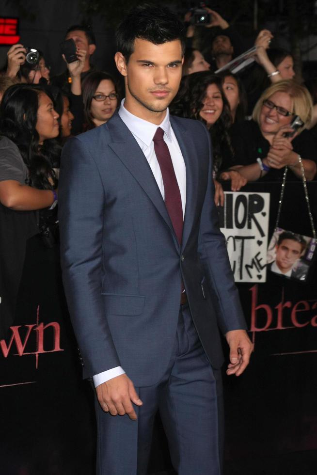 LOS ANGELES, NOV 14 - Taylor Lautner arrives at the Twilight - Breaking Dawn Part 1 World Premiere at Nokia Theater at LA LIve on November 14, 2011 in Los Angeles, CA photo