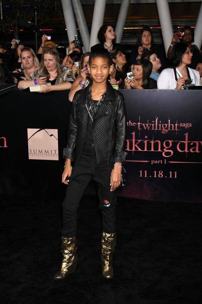 LOS ANGELES, NOV 14 - Willow Smith arrives at the Twilight - Breaking Dawn Part 1 World Premiere at Nokia Theater at LA LIve on November 14, 2011 in Los Angeles, CA photo