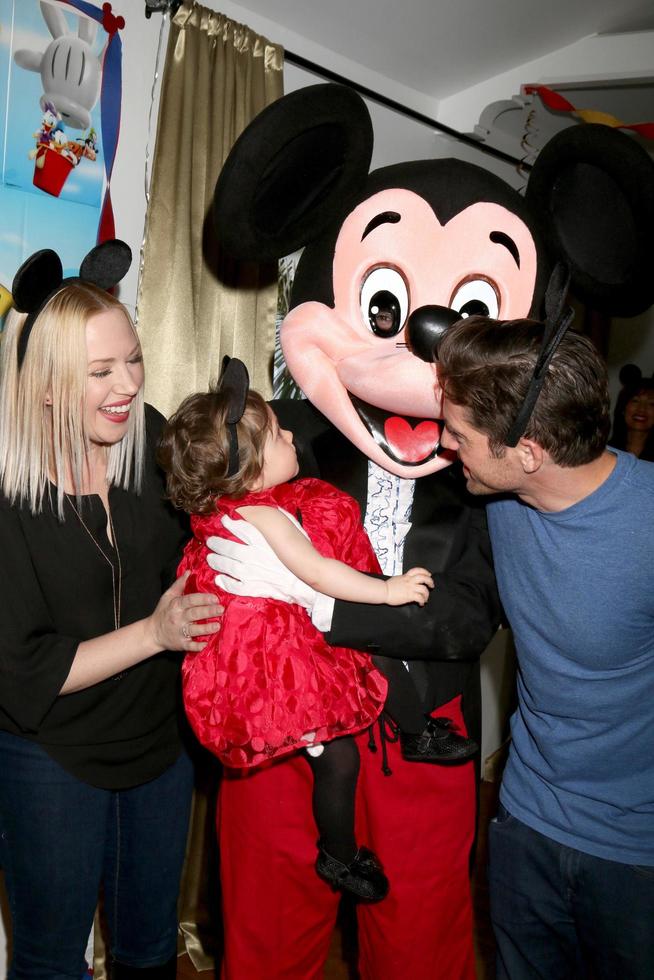 LOS ANGELES, DEC 4 - Adrienne Frantz Bailey, Amelie Bailey, Scott Bailey, Mickey Mouse character at the Amelie Bailey s 1st Birthday Party at Private Residence on December 4, 2016 in Studio CIty, CA photo