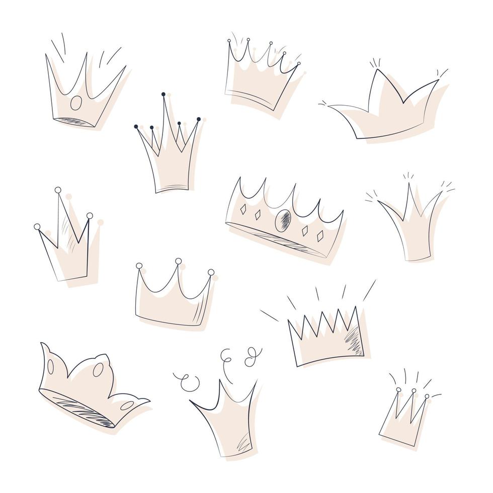 doodle crowns set vector