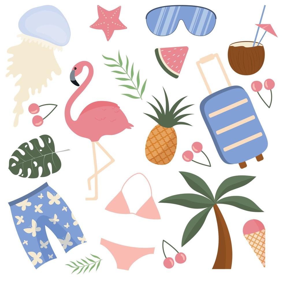 summer vacation items set vector