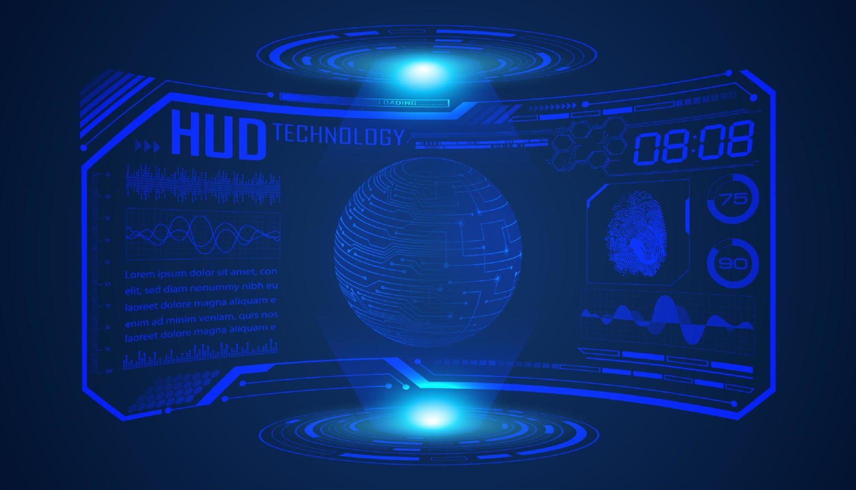 fondo de pantalla de tecnología hud moderna con globo azul vector
