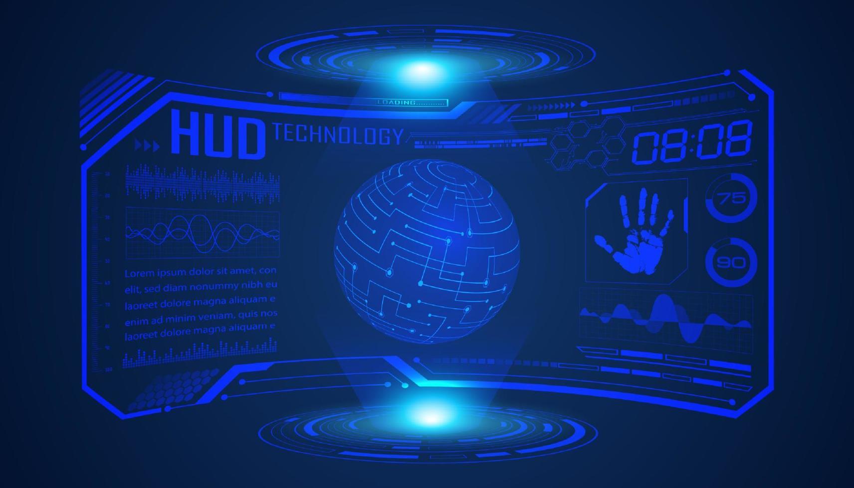 Modern HUD Technology Screen Background with blue globe vector