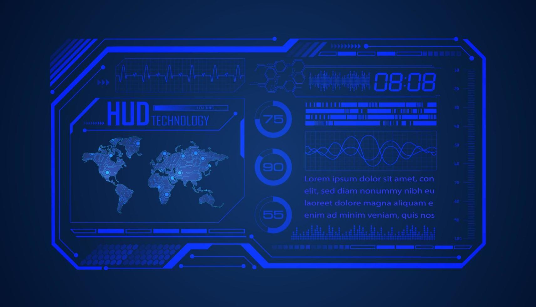 Modern HUD Technology Screen Background with world map vector