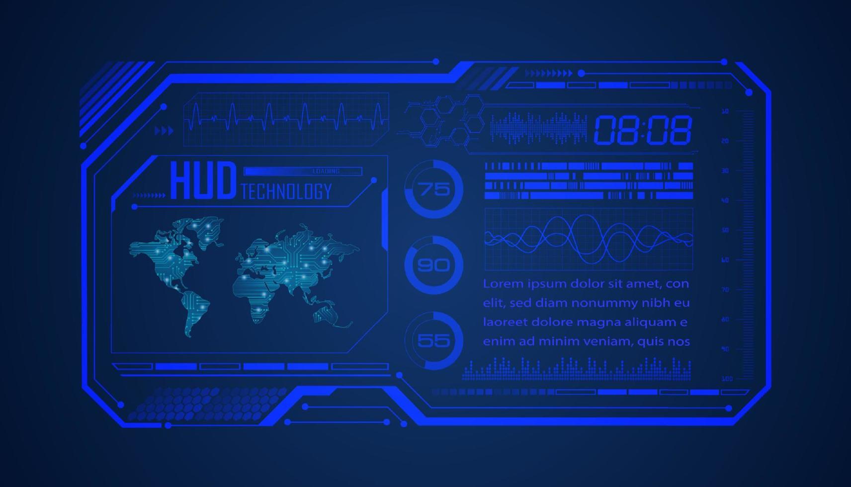 Modern HUD Technology Screen Background with world map vector