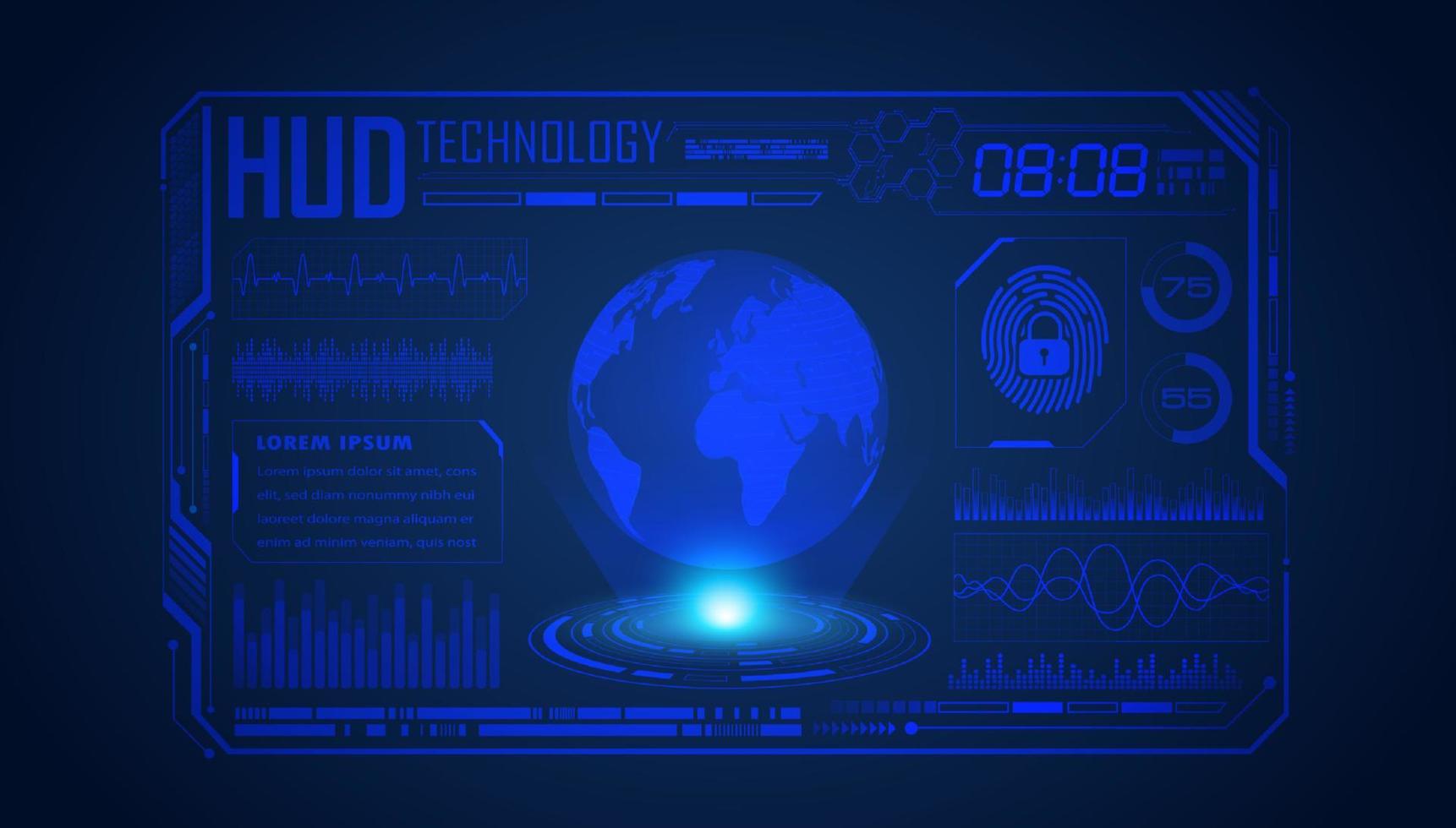 Modern HUD Technology Screen Background with blue globe vector