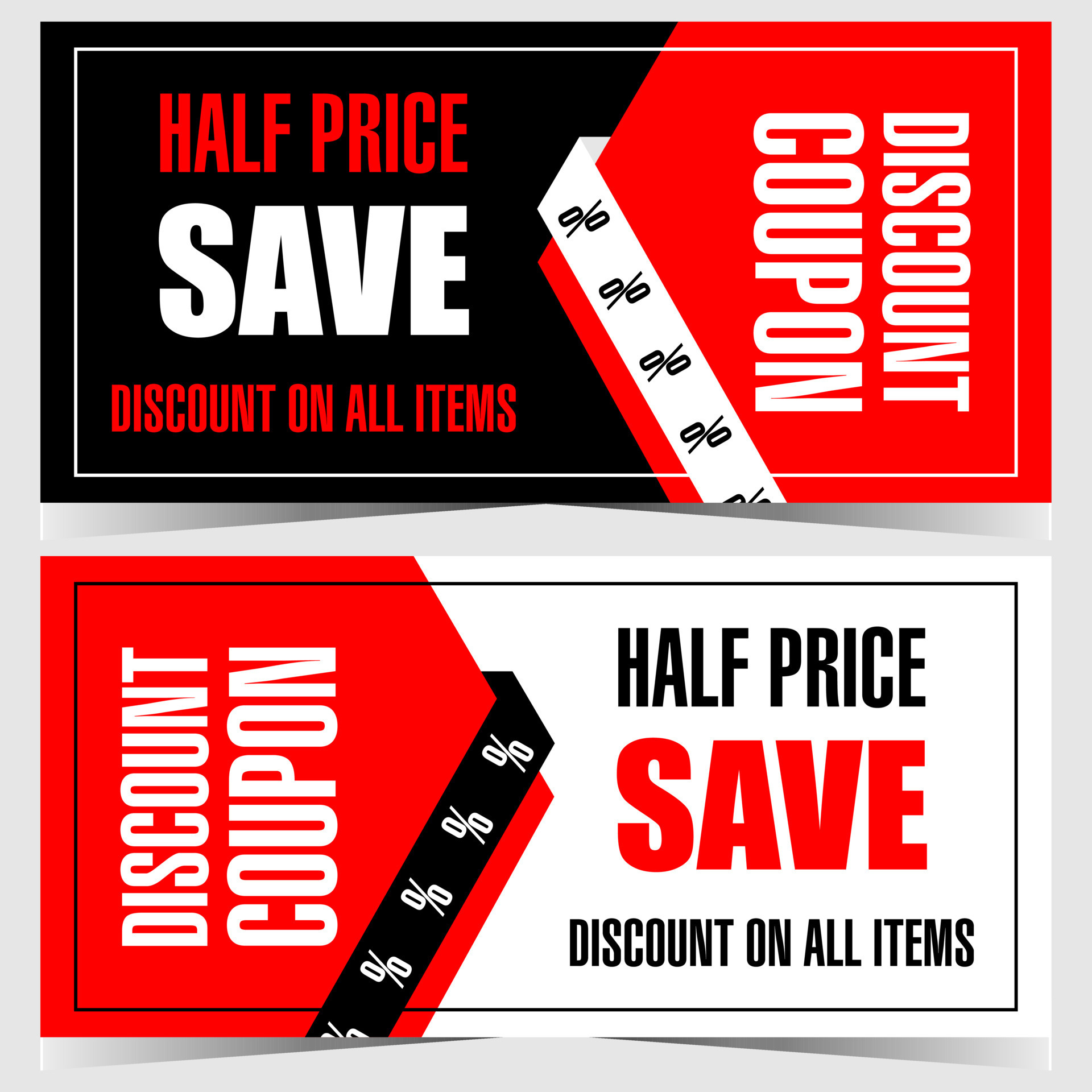 Discount coupon. Half price offer, promo code gift voucher a