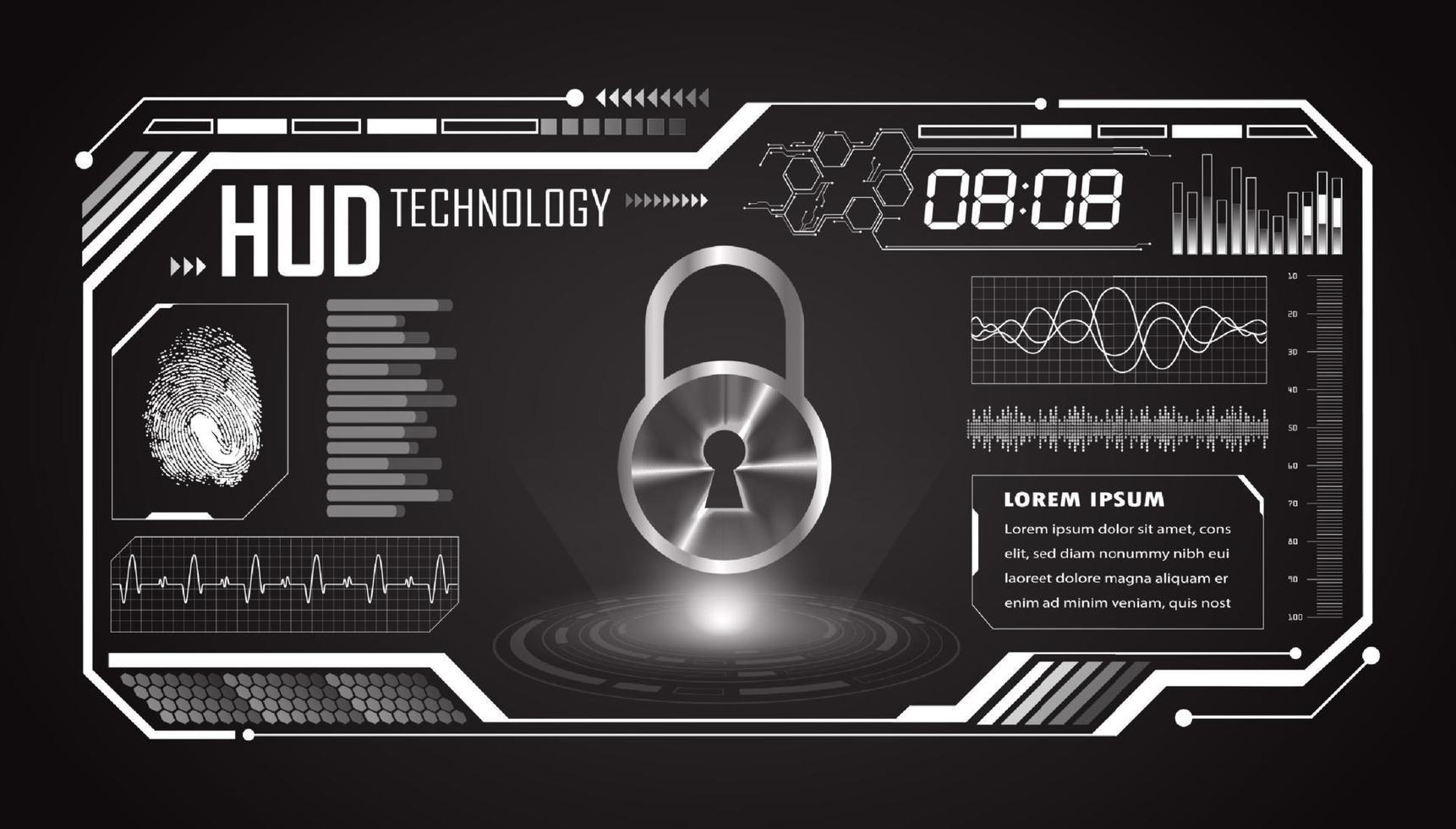 Modern HUD Technology Screen Background with lock vector