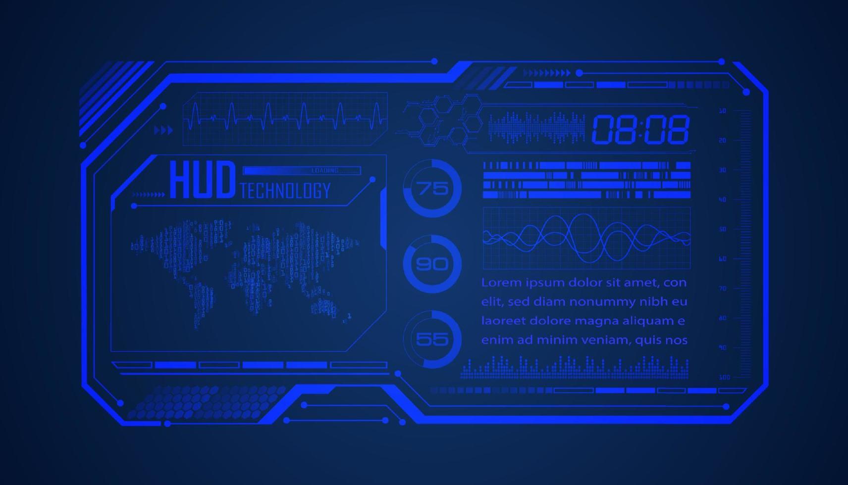 Modern HUD Technology Screen Background with world map vector