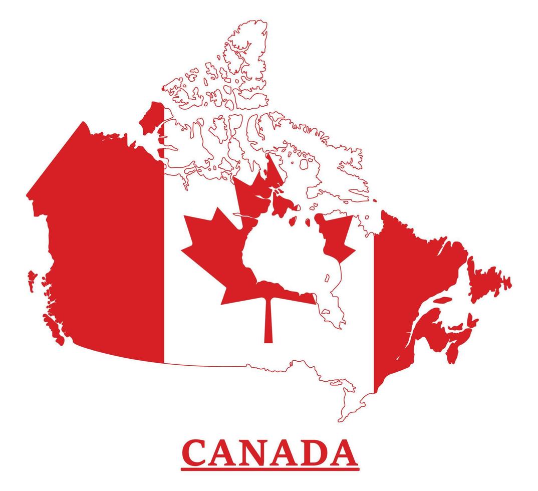 diseño del mapa de la bandera nacional de canadá, ilustración de la bandera del país de canadá dentro del mapa vector
