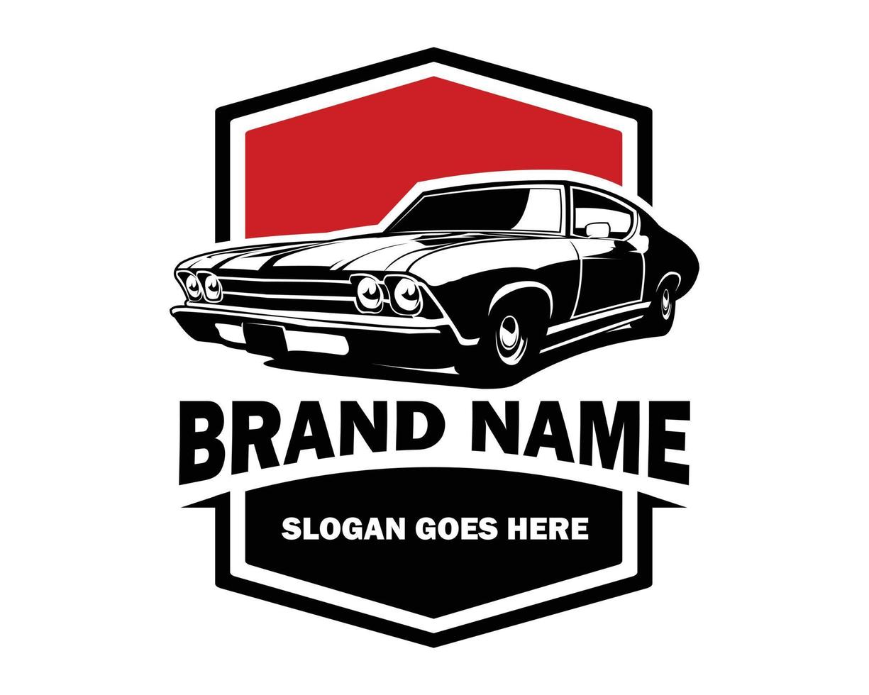 1970s muscle car logo isolated on white background front view. vector illustration available in eps 10.