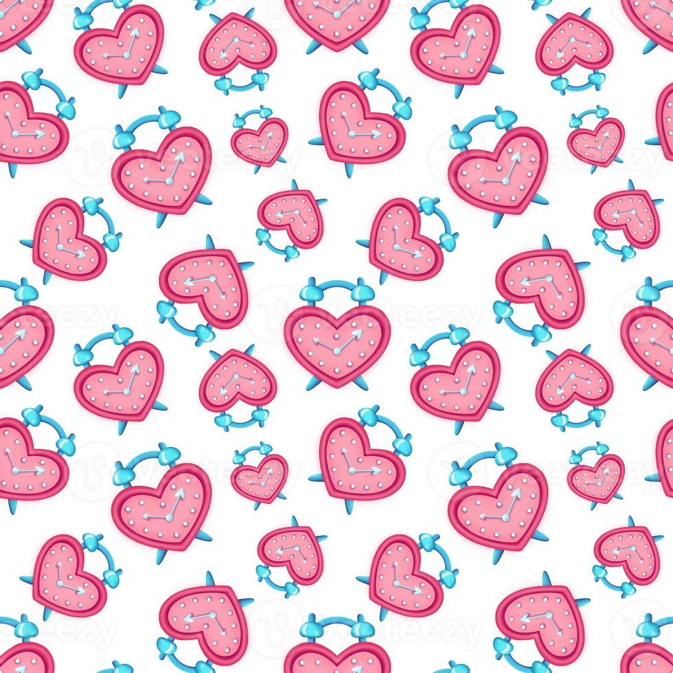 Seamless pattern of Heart shaped alarm clock.Design for Valentines Day photo