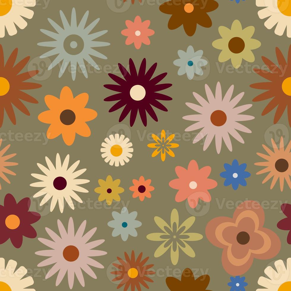Retro seamless pattern with flowers in 60s style photo