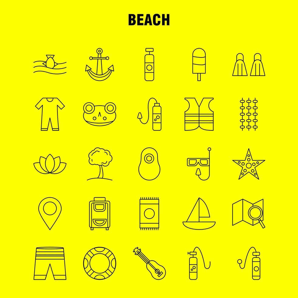 Beach Line Icon for Web Print and Mobile UXUI Kit Such as Shorts Holiday Vacation Wear Swimming Pool Sea Instrument Pictogram Pack Vector
