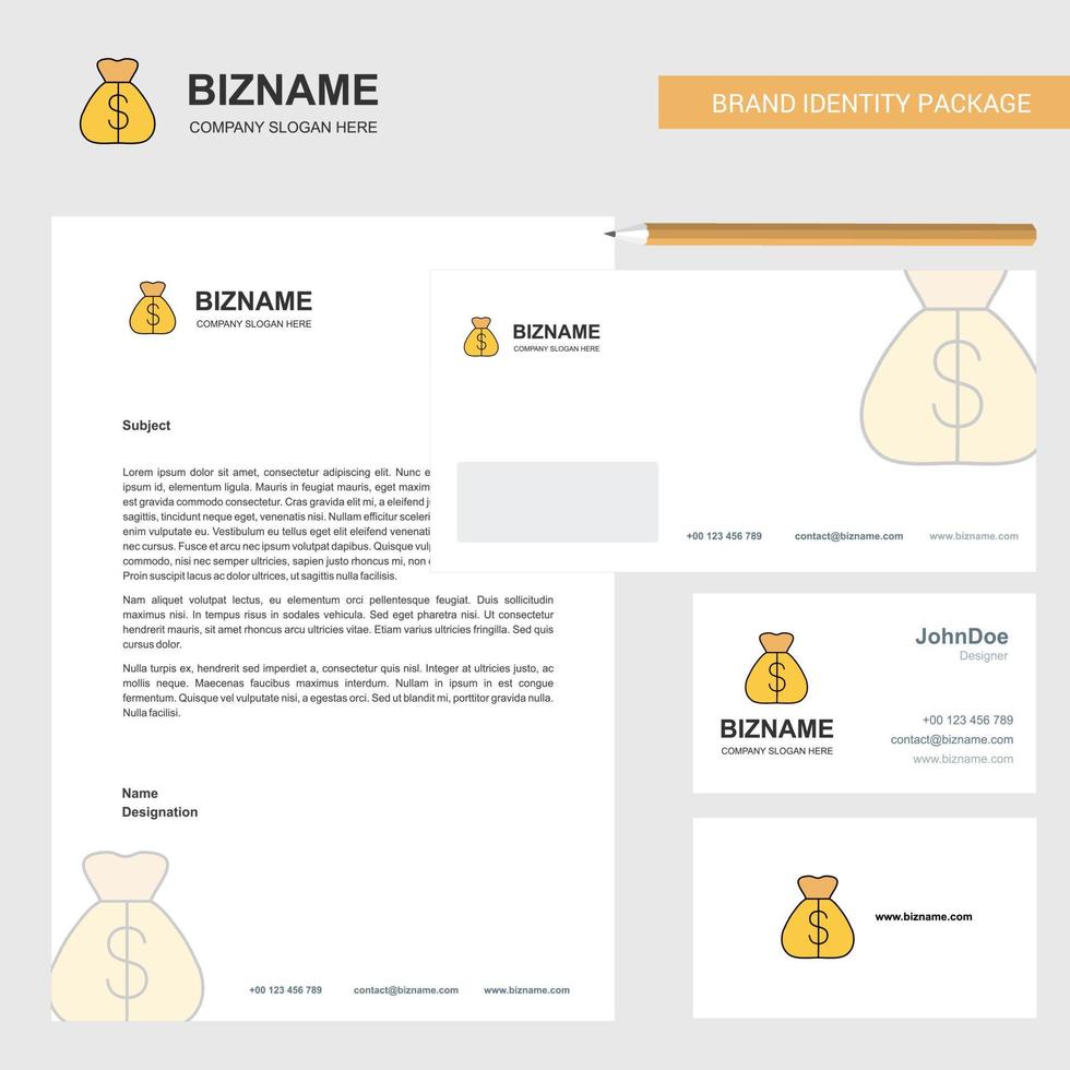 Money bag Business Letterhead Envelope and visiting Card Design vector template