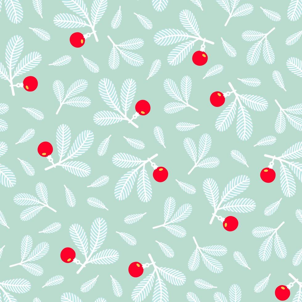 ramas de árboles de Navidad blancas sobre fondo azul pastel de patrones sin fisuras. vector