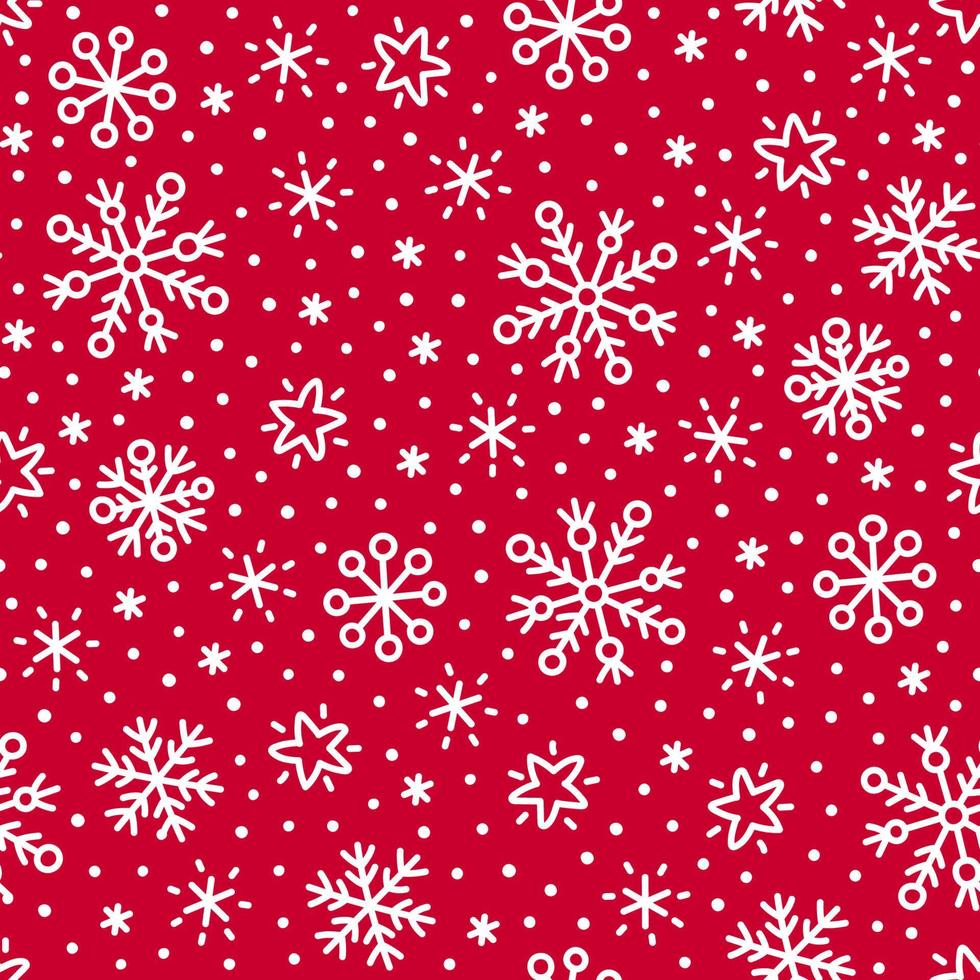 copos de nieve blancos sobre fondo rojo Navidad de patrones sin fisuras. vector