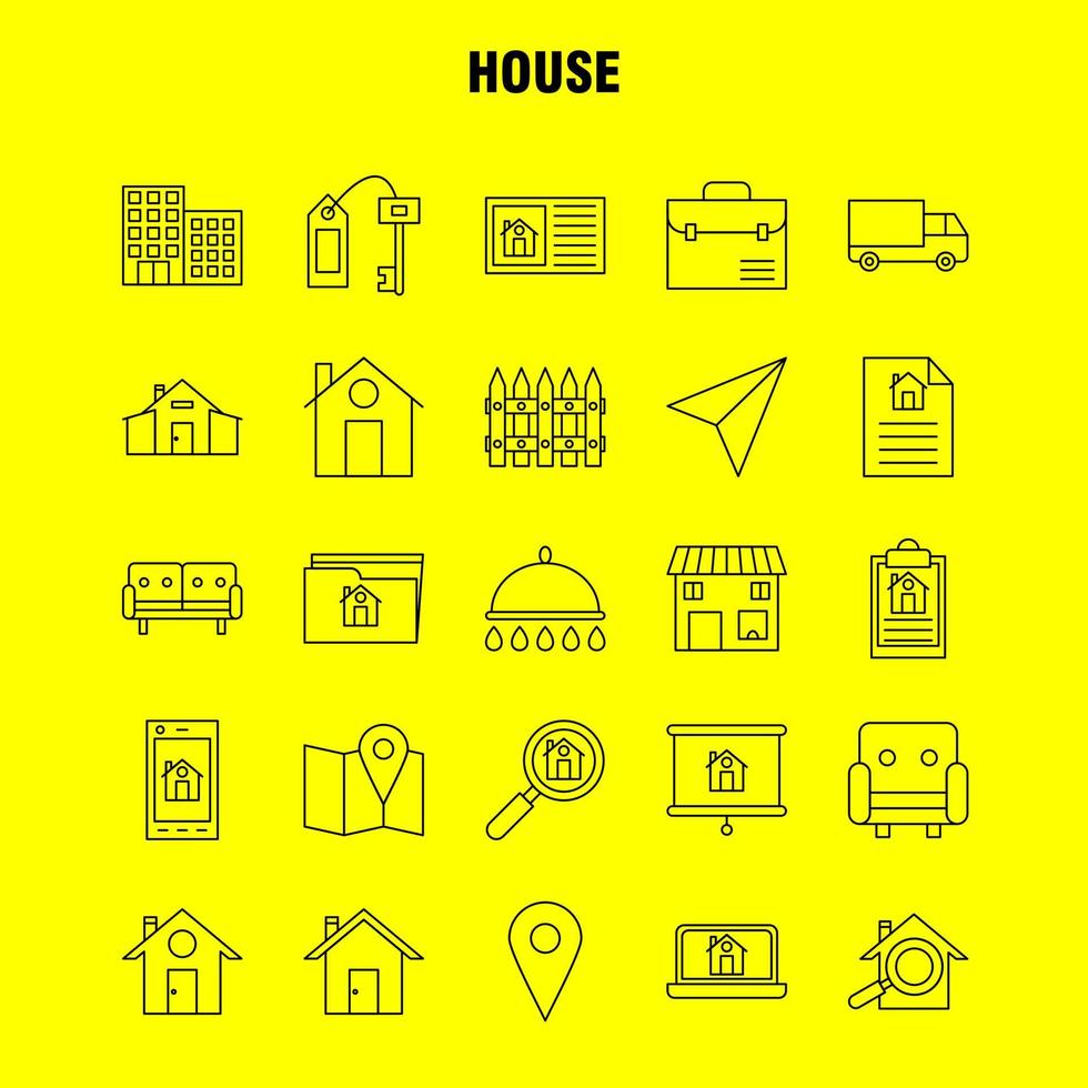 House Line Icon for Web Print and Mobile UXUI Kit Such as Paper Plane Paper Plane Startup House Magnifying Glass Pictogram Pack Vector