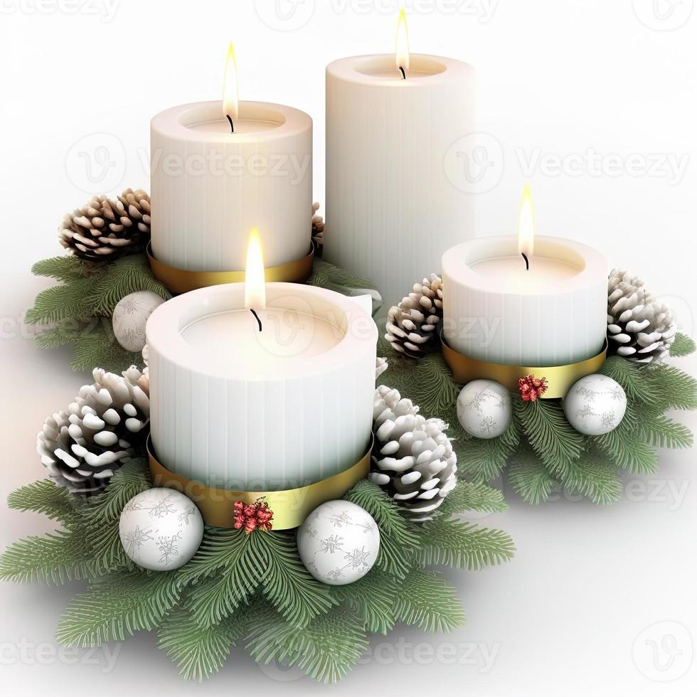 3d christmas candles on isolated white background. Holiday, celebration, december, merry christmas photo