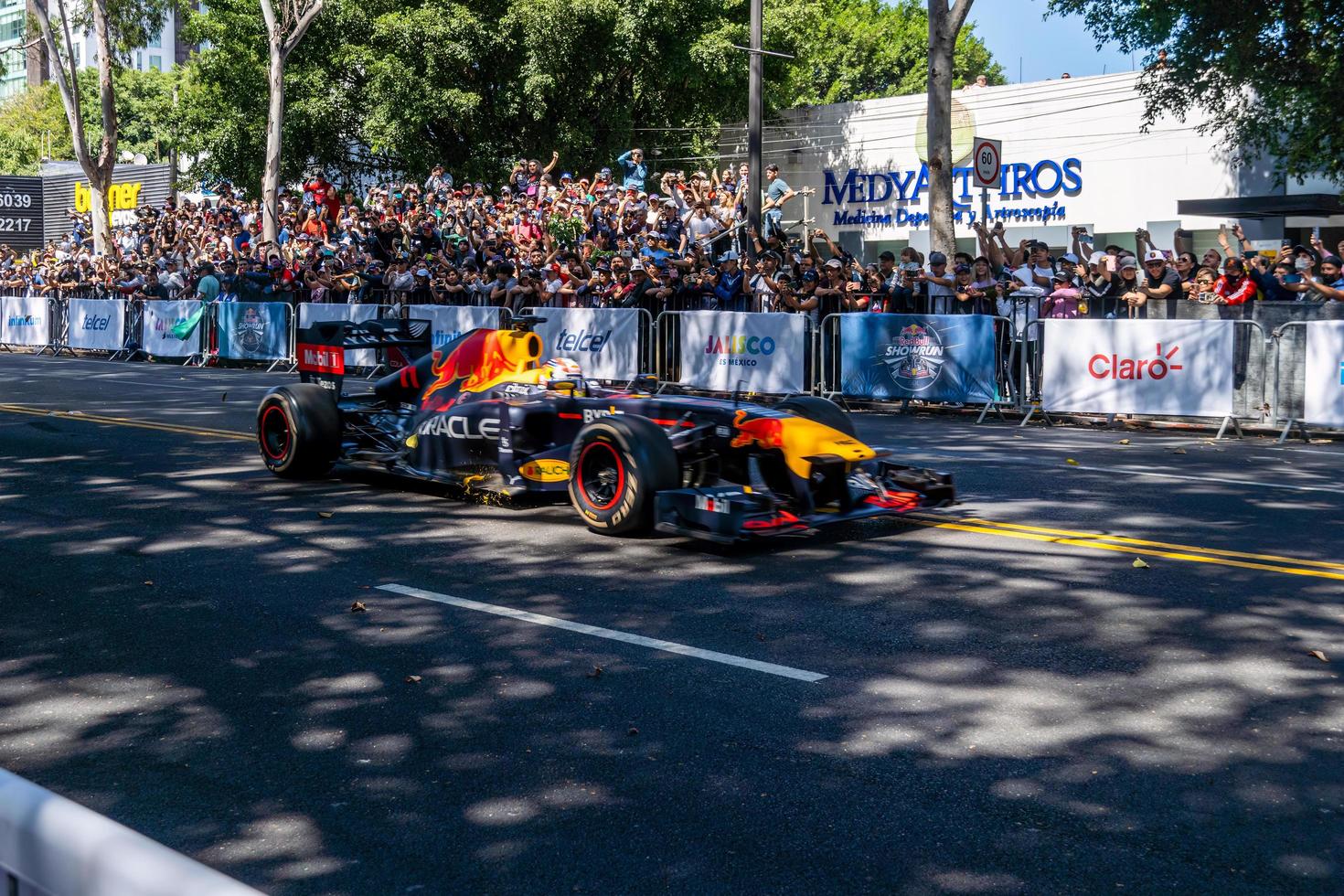 GUADALAJARA, MEXICO - OCTOBER 25 2022 Showrun Checo Perez, formula 1 red bull single seater rb7 photo